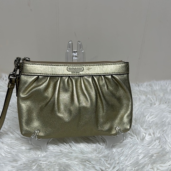 Coach Handbags - Coach Gold Pleated Wristlet Clutch